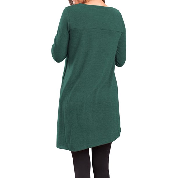 Qarigey Top de mujer de manga larga de color sólido vestido de otoño con botones laterales divididos suéter con dobladillo irregular Prendas para la parte del cuerpo Verde XXL Qarigey AP003650-15