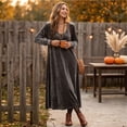 thumbnail image 6 of Women Fall Winter Velvet Scoop Crew Round Neck Maxi Dress Long Sleeve Loose Shift Solid Chic Elegant Casual Everyday Dress XL, 6 of 7