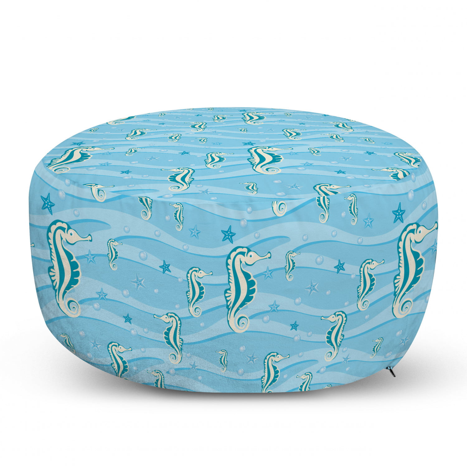 25 Under Desk Foot Stool for Living Room Office Ottoman with Cover Multicolor Ambesonne Octopus Rectangle Pouf Cartoon of Submarine Octopus Fish Whale Seahorse Anchor Shells and Compass