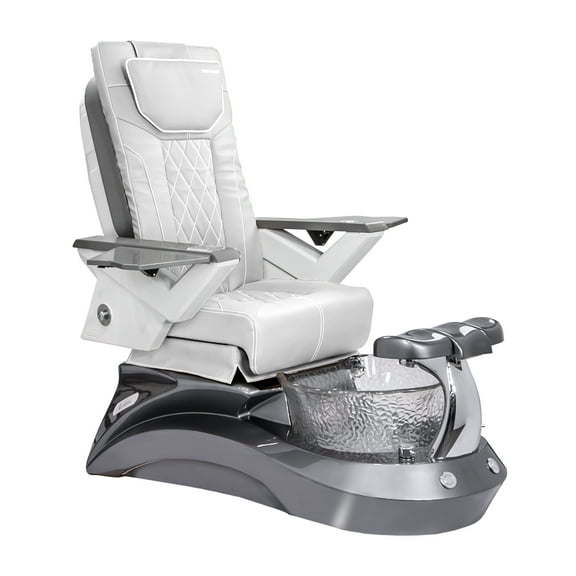 Shiatsulogic Pedicure Chair FX with Discharge Pump, Pipe-Less Magnetic Jet Pedicure Spa, Metallic Grey LotusII Tub, White Coverset