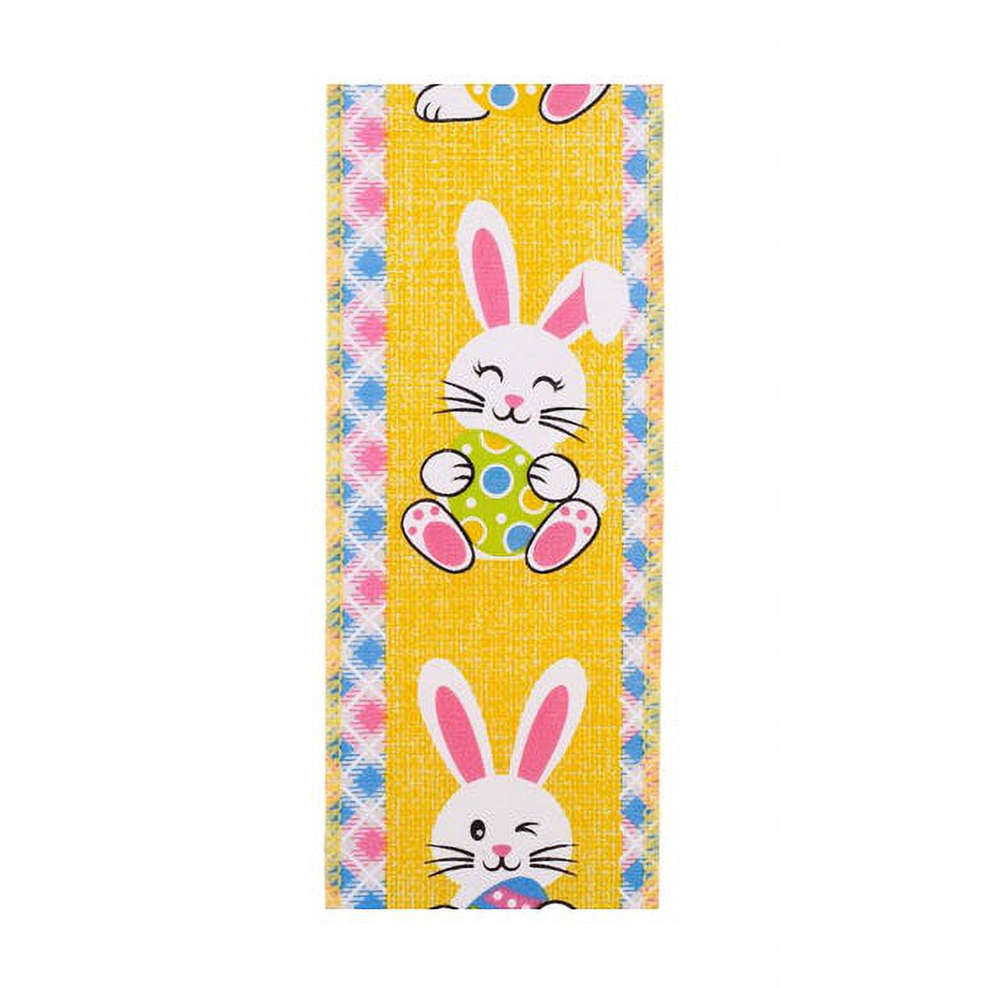 JAM Paper Easter Ribbon, Bunny & Egg, Yellow, 2 1/2in x 10yd, 1 Pack