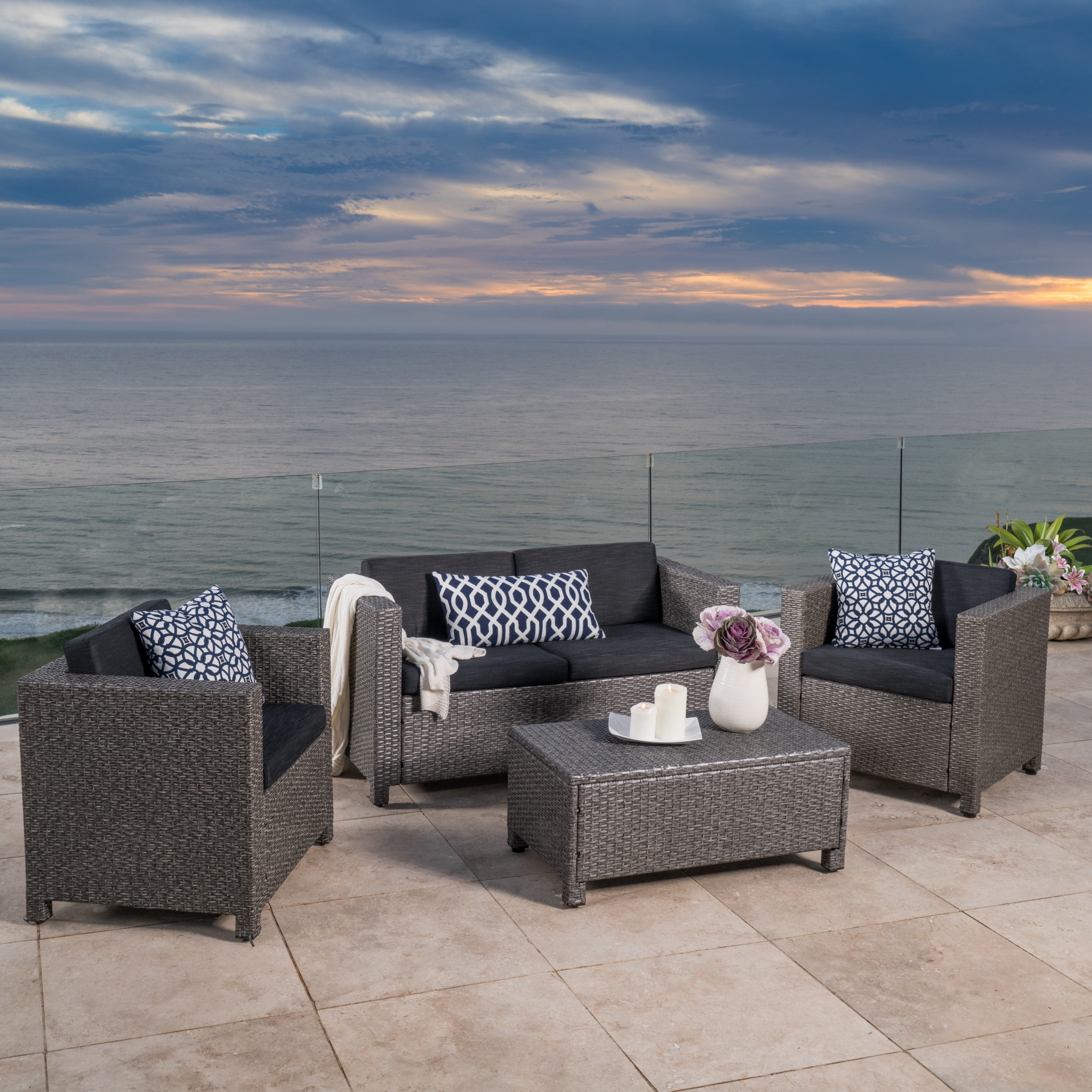 Black Outdoor Wicker Sofa Set