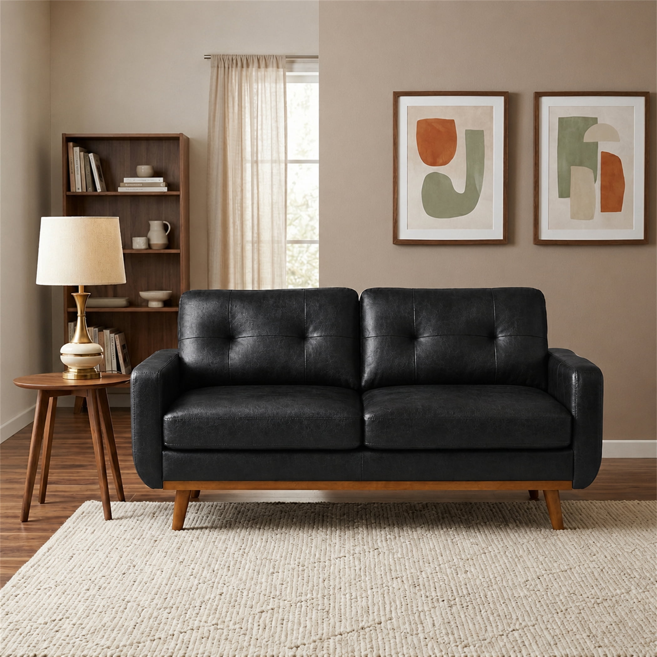 Aukfa 65" Small Sofa Loveseat Couch Comfy Mid Century Modern Sofa for Living Room Bedroom, Foil Fabric, Black