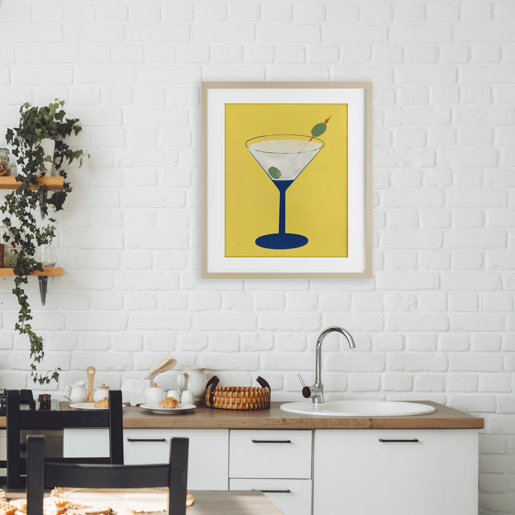 Stupell Industries Martini Glass over Yellow Birch Framed Print Under Glass, design by Robin Maria