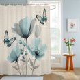 thumbnail image 4 of Turquoise Floral Shower Curtains for Bathroom, Spring Pastoral Flowers Butterfly Beige Waterproof Fabric Shower Curtain, Decorative Bathroom Curtain for Bathtub, 36"x72" , No Hooks Included, 4 of 9