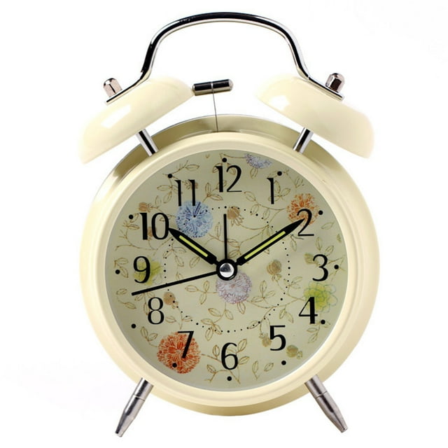 Reloj despertador con forma de flor colorida, doble campana, que no hace tictac