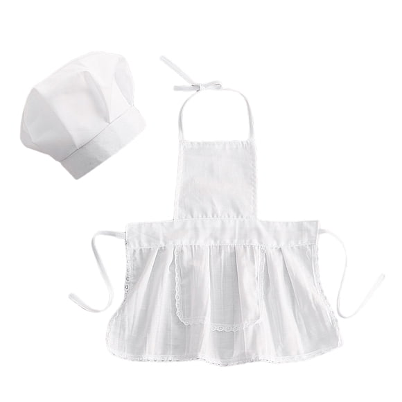 BRIGHTFUFU Accesorios de fotografía para recién nacidos Sombrero de Cheft para bebés Delantal adorable Ropa de chef para cosplay de bebé (Estilo para niñas, Blanco, Talla L)