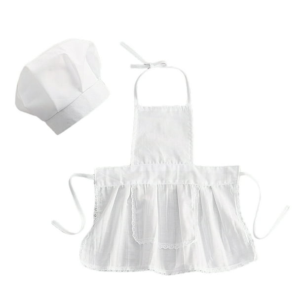 BRIGHTFUFU Accesorios de fotografía para recién nacidos Sombrero de Cheft para bebés Delantal adorable Ropa de chef para cosplay de bebé (Estilo para niñas, Blanco, Talla L)