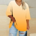 thumbnail image 2 of FRSASU Women's Plus Size 3/4 Length Sleeve Shirts Gradient V Neck Comfy Top Casual Athletic Loose Fit Spring Summer Tees Yellow-A, 2 of 5