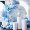 thumbnail image 3 of Kit de arco de guirnalda de globos azules, 141 piezas de globos blancos plateados azules, globos de aluminio plateados 4d, arco de globos de metal macarrón para baby shower de niño, 1er nacimiento, 3 of 5