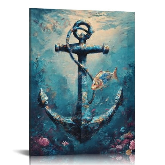 RKSupls Nautical Anchor Canvas Wall Art, Canvas Prints Wall Art for Living Room Bedroom Bathroom Office, Art Print Painting for Home Decorations,12x16in
