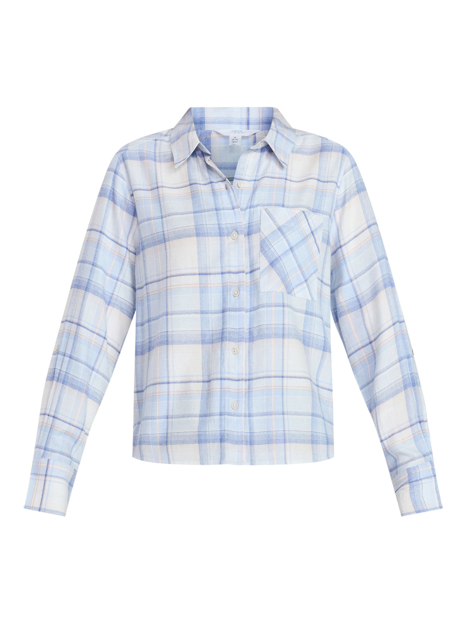 Time and Tru Women's Cropped Flannel Shirt, Sizes XS-XXXL