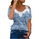 thumbnail image 1 of Blusa informal de manga corta con cuello en V y encaje con hombros descubiertos para mujer OAVQHLG3B Store  lin121212, 1 of 5