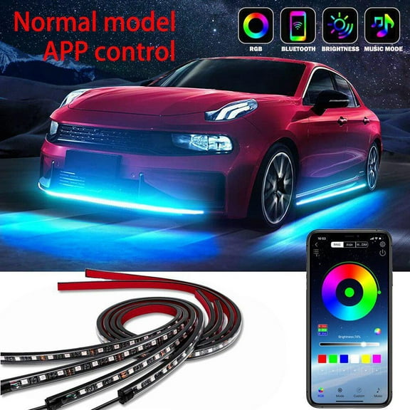 4IN1 LED Strip Car Bottom Underglow Light APP 12V RGB Flexible LED Underbody Light Auto Decorative Ambient Atmosphere Lamp for Cars Van SUV Truck Christmas Gifts