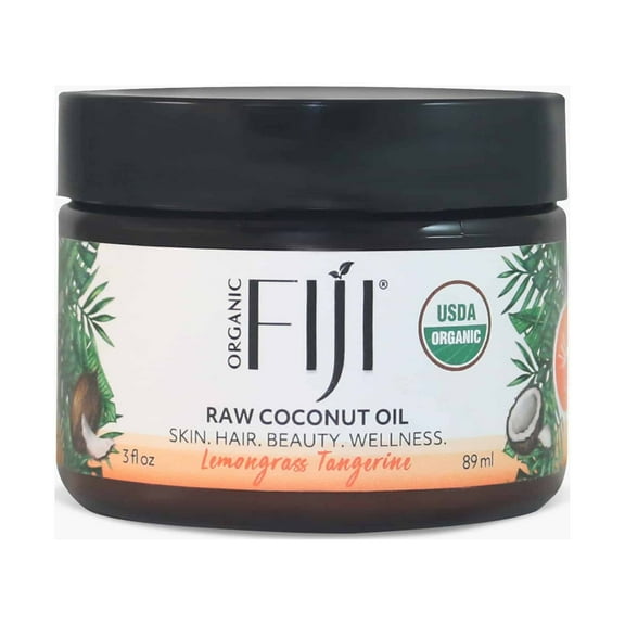 Organic Fiji Raw Cold Pressed Coconut Oil for Hair, Skin, Face & Body | Relaxing Massage Oil | Lemongrass Tangerine ,3 oz for Women Men & Baby