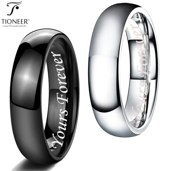 Tioneer Tungsten Carbide Classic Polished Plain Dome Wedding Band Promise Ring Yours Forever 5.5mm
