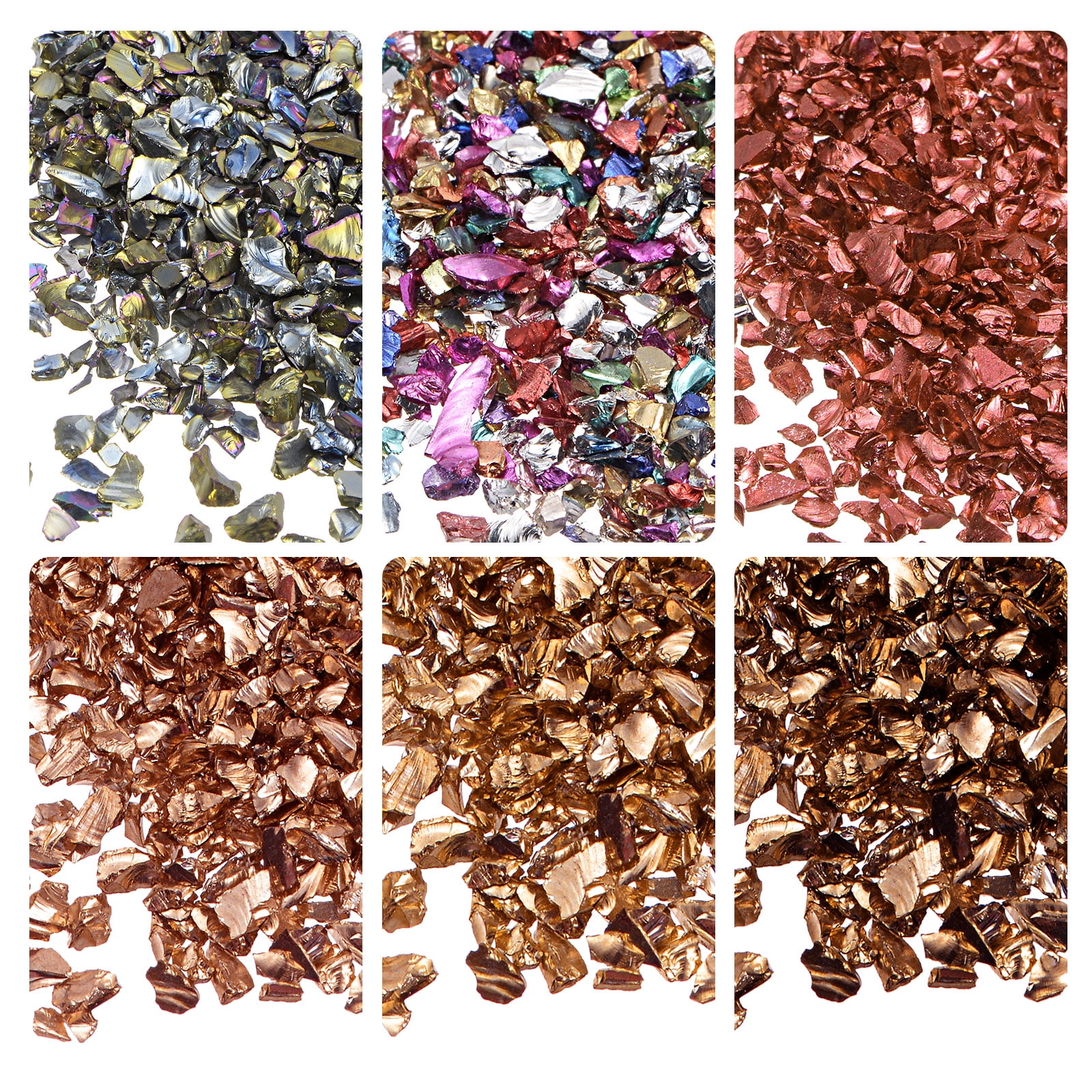 Uxcell 6 Colors Crushed Glass Chips, 1-4mm Irregular Sequins Metallic Color Glass 28g Brown Color Series