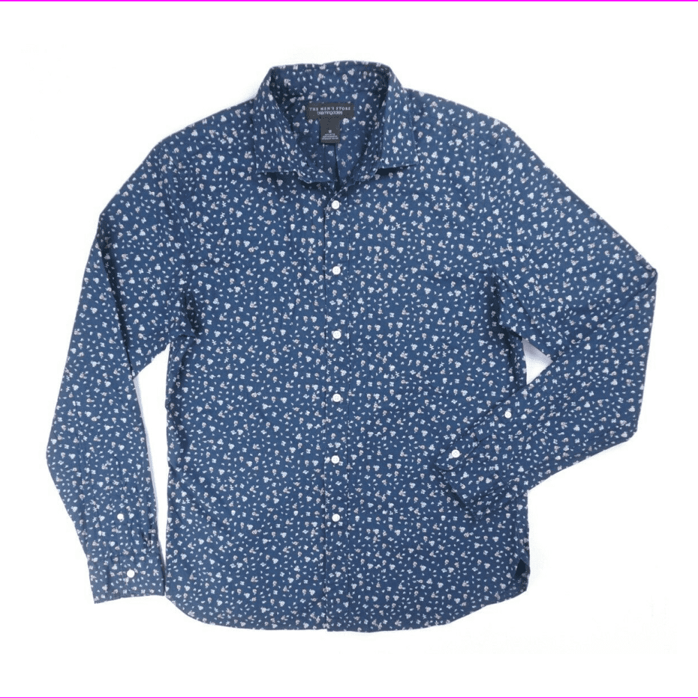 Bloomindales Men's Store Long Sleeve Button Down Slim Fit Shirt XL/Navy