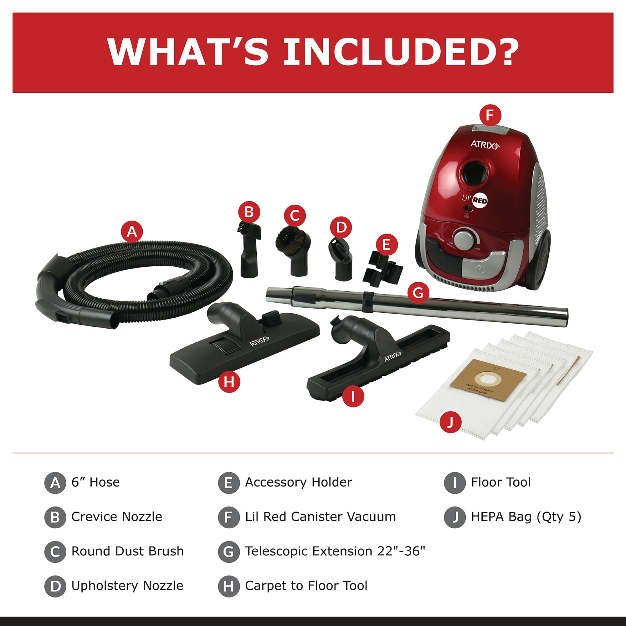 Atrix Red Lil Portable Canister Vacuum w/ 2 Quart HEPA Filter & Variable Speed Motor, Premium Bundle Premium Bundle Lil Red Vacuum