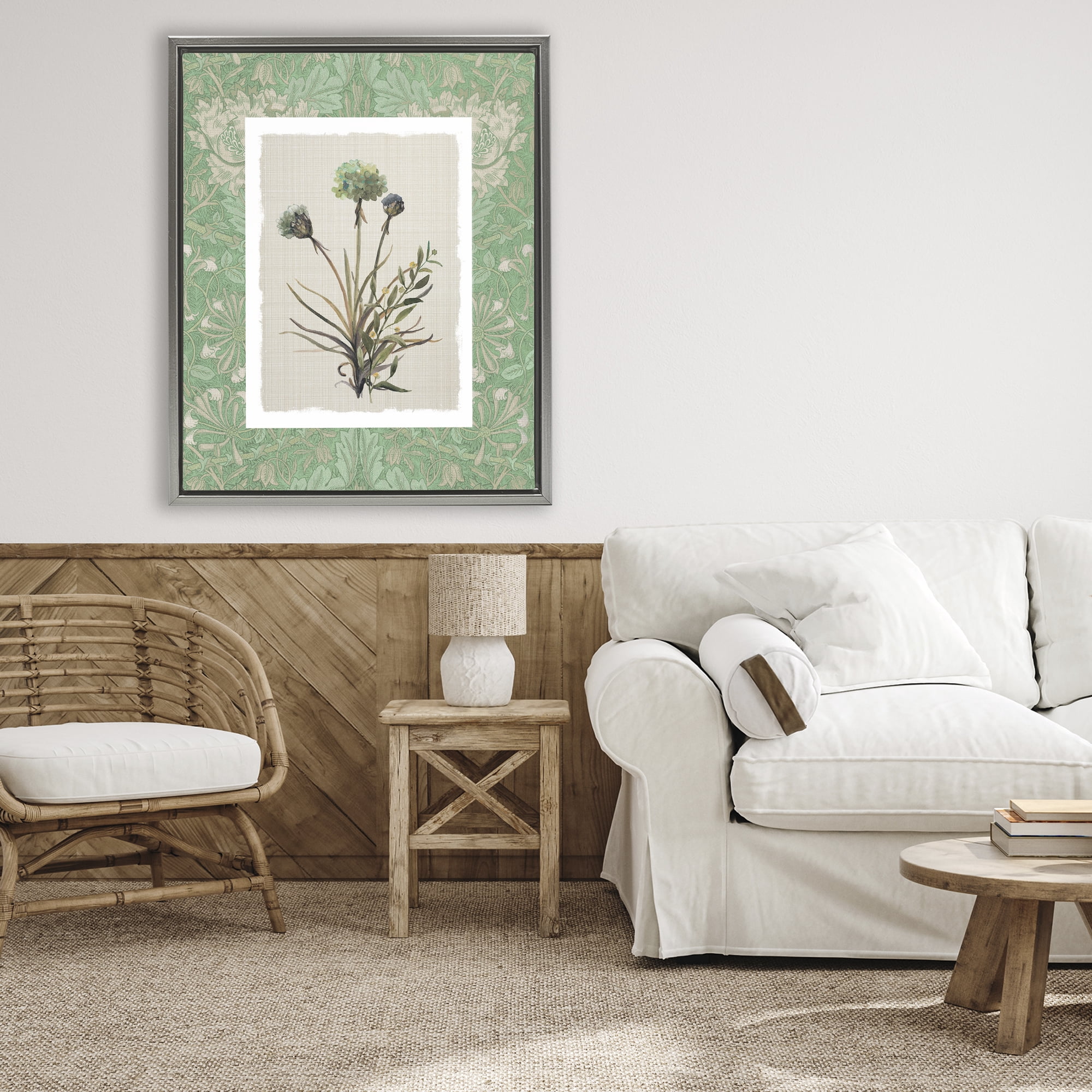 Stupell Industries Vintage Foliage in Green Gray Framed Floater Canvas Wall Art, design by Carol Robinson