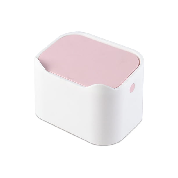 Bewildely Cubo de basura de escritorio de plástico con tapa Cubo de basura de doble capa Cubo de basura pequeño para exteriores Dormitorio Cocina Almacenamiento y organización del hogar Blanco Rosa Bewildely HA011433-02