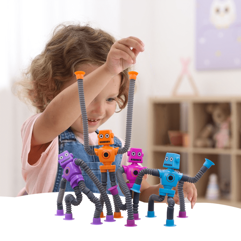 Pop Tubes Robot Fidget Toys for Kids, 4 Pack Fidget Sensory