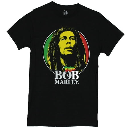 - Bob Marley Mens T-Shirt - Circled Three Colored Bob Portrait Iamge