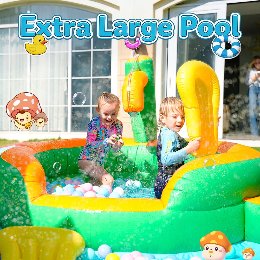 Giant 10 in 1 Inflatable Water Slide with Extended Water Slide, 342"x103"x193" Bounce House with 650 Blower, Ball Shooting, Ring Toss, Deep Pool, Water Bucket, for Kids 3-10