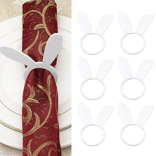 6Pcs Easter Bunny Ear Napkin Rings Rabbit Napkin Ring Holders Table Decorations for Easter Party 