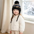 thumbnail image 2 of QHFBli Toddler Winter Knit Hat with Ear Flaps, Fleece Lined Beanie for Boys Girls Faux Pom‑Pom Trapper Hat, 2 of 5