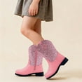 thumbnail image 5 of Sparkly Girls Cowgirl Boots Unisex Child Mid Calf Glitter Toddler Cowboy Boot Little Big Kids Western Riding Shoes, 5 of 7