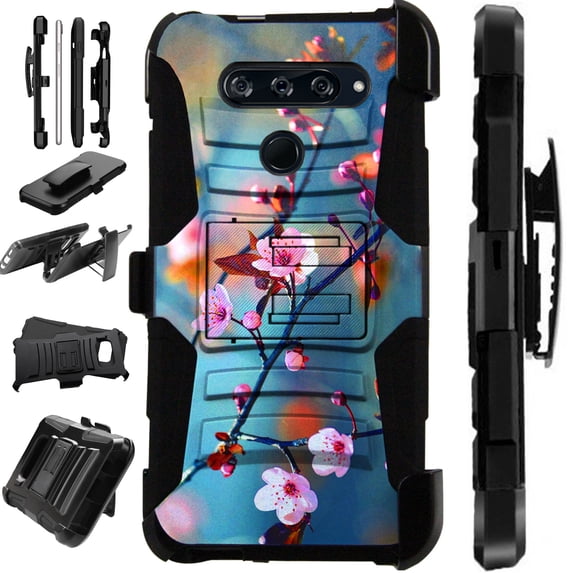 WORLD ACC LuxGuard Holster Case Compatible with LG K51 | LG Reflect Hybrid Phone Cover (Sakura Flower)