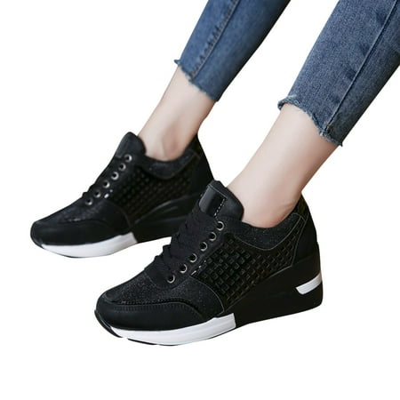 Oyedens Wedge Fashion Sneakers for Women 2024 Retro Lace up Casual Women s High Heels Walking Shoes