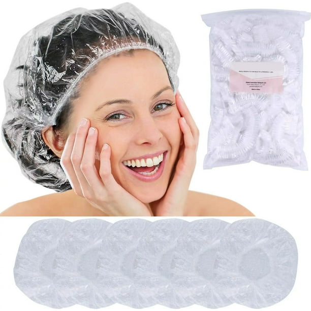 100 PCS Disposable Hair Plastic Shower Cap,Large Clear Waterproof