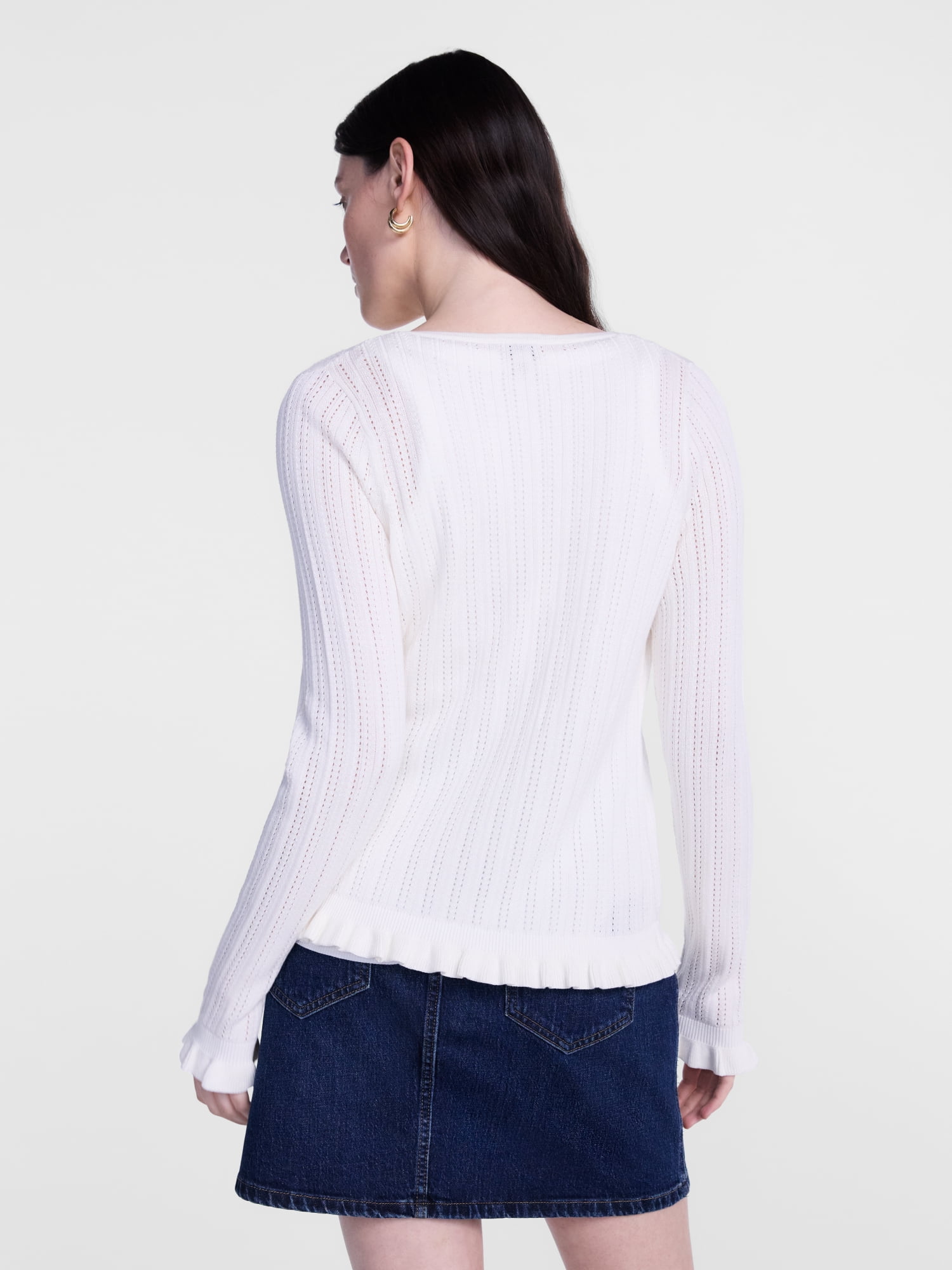 Scenario Women's Eyelet Tie Front Cardigan, Lightweight, Sizes XS-XXXL