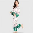 thumbnail image 3 of Lounge Women's Floral Satin Pajama Set with Button-Up Long Sleeve Top and Matching Pants - Small, Pink, 3 of 7