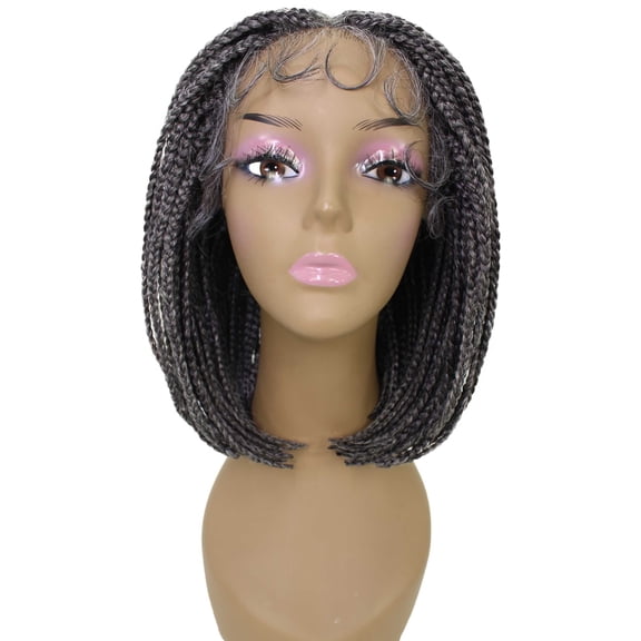 LUXLUXE Tiara 12" Box Braid Wig | 4x4 HD Lace Braided Wig for Black Women Pre-Plucked Glueless Synthetic Straight Bob Wig -Grey