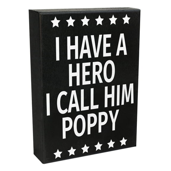 JennyGems I Have a Hero I Call Him Poppy Wood Sign, Gifts for Poppy, Poppy Gifts From Grandkids, Made in USA