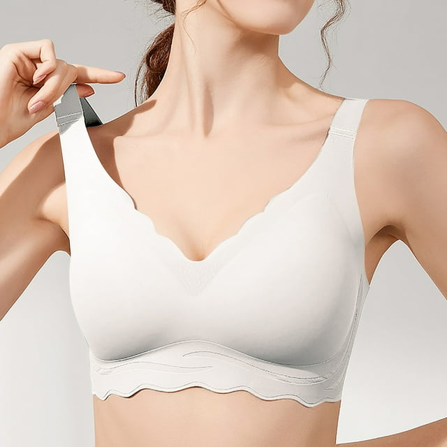MIONGO Women's Seamless Bra Wavy Wireless Full Coverage Padded Smoothing Comfort V Neck Bralettes for Support