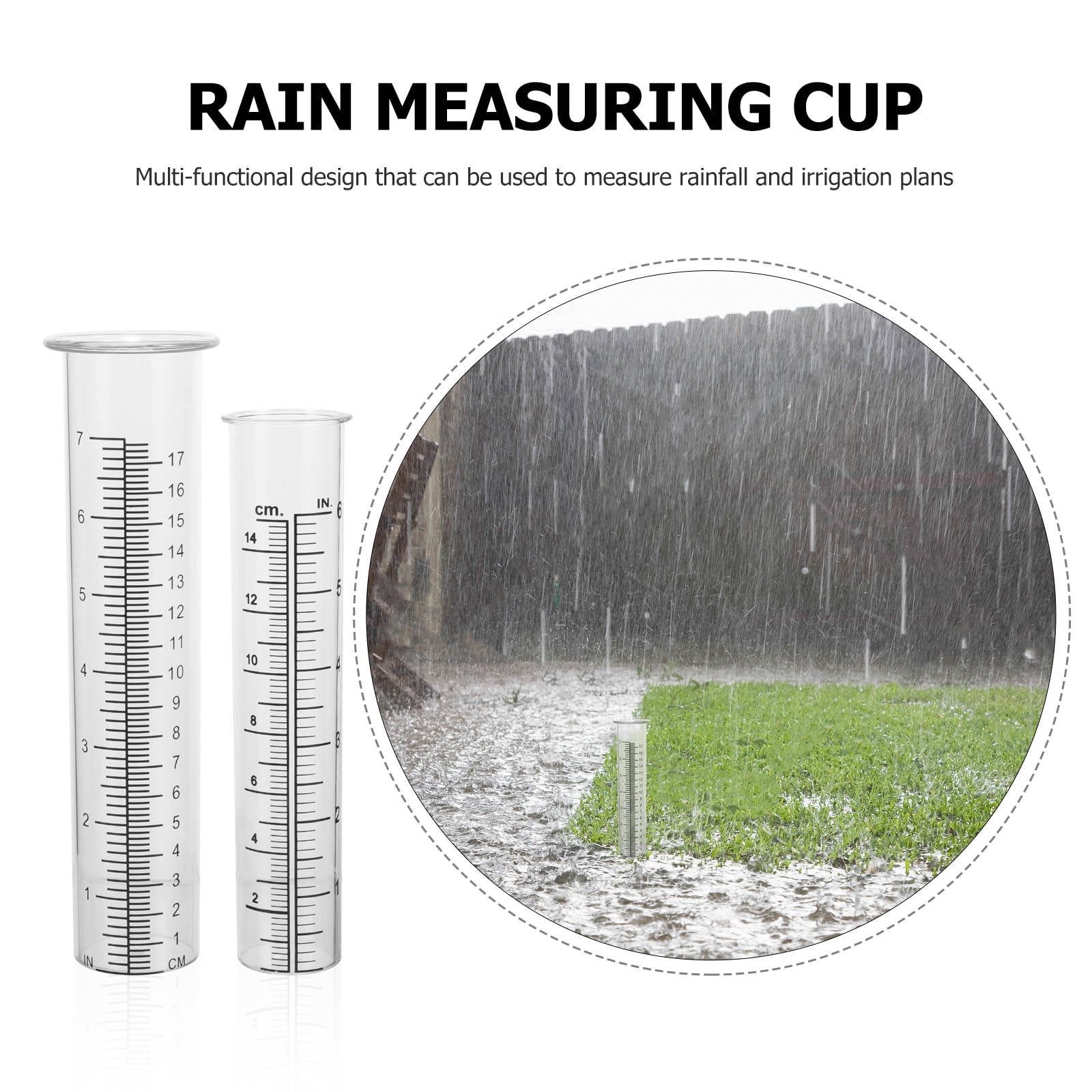 WHAMVOX 2Pcs Transparent Rain Gauge Clear Rain Measuring Tool Portable Rain Meter for Garden Lawn