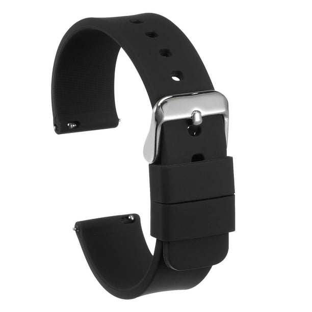 Correa de reloj de silicona Uxcell con liberación rápida, correa de goma suave negra/plata de 22mm