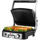 thumbnail image 1 of OVENTE Electric Panini Press Sandwichera, parrilla de interior de 1500 W con placas con revestimiento antiadherente, control de temperatura y bandeja de goteo extraíble, abre 180 grados para adaptarse, 1 of 5