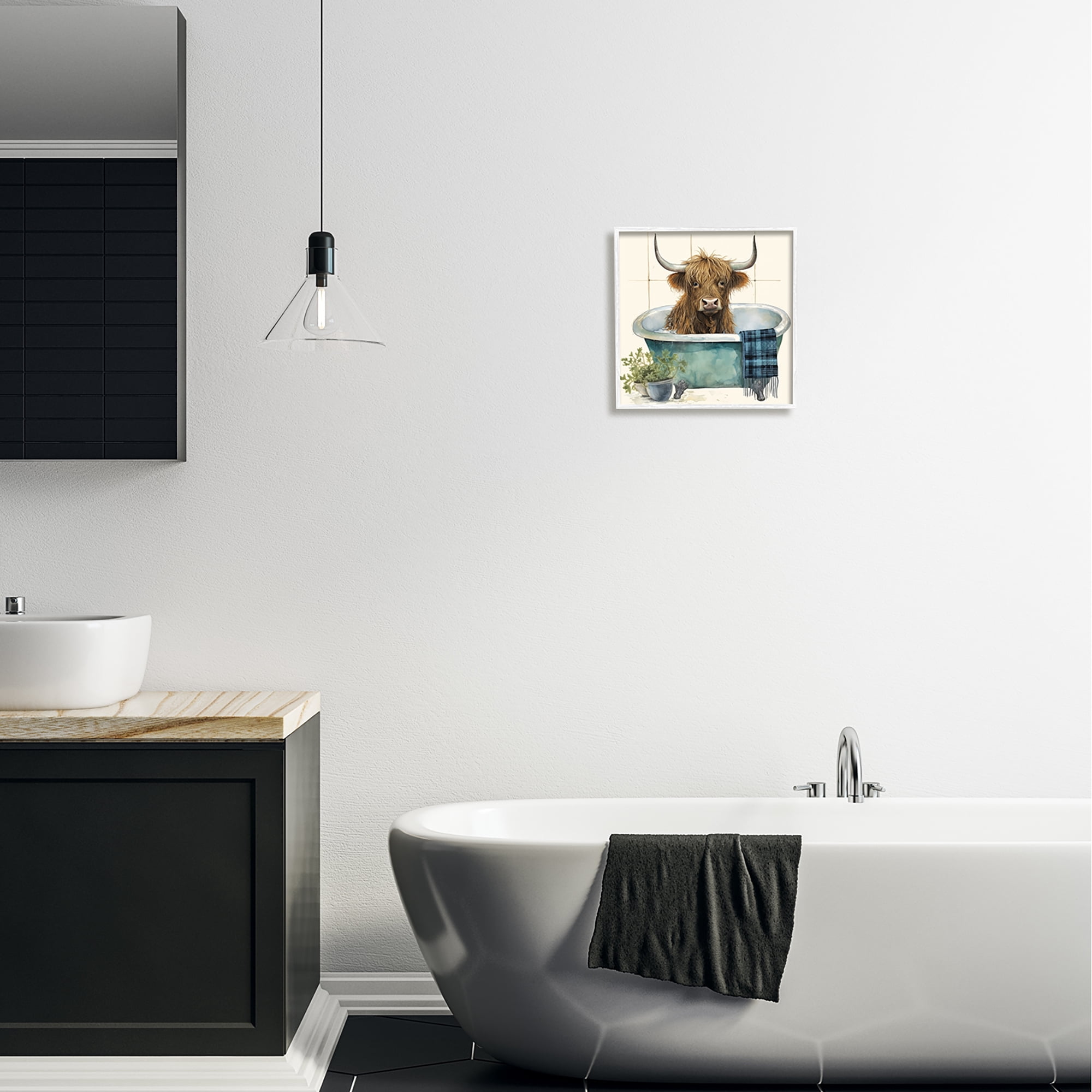 Stupell Industries Farmhouse Cow in Tub Animals & Insects Painting White Framed Art Print Wall Art, 12 x 12