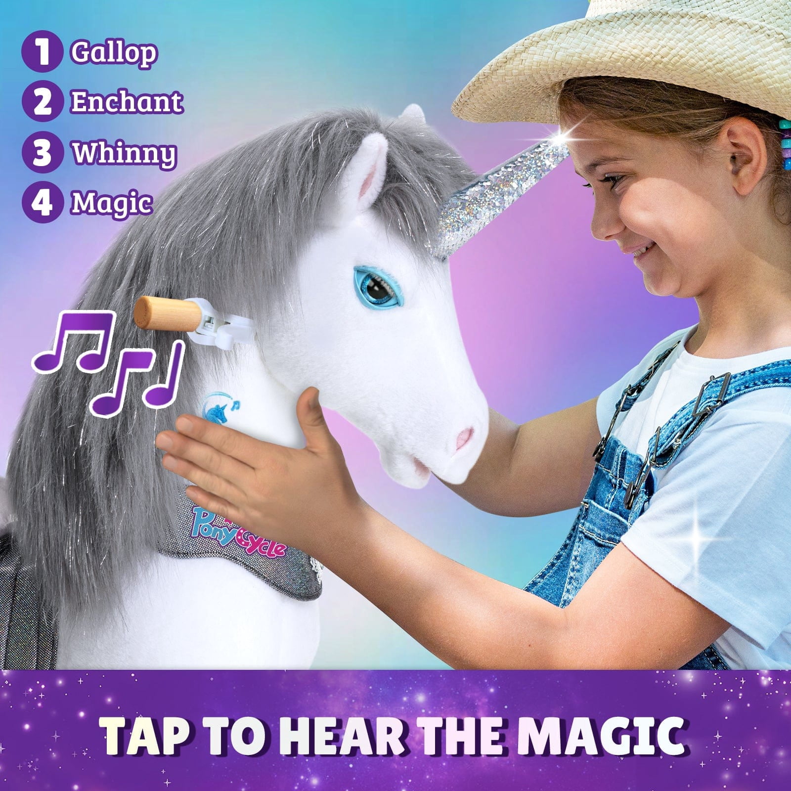 PonyCycle Interactive Unicorn Ride-On Toy, Touch Sound, Kid-Powered, Ages 4-7, Gray, Y456