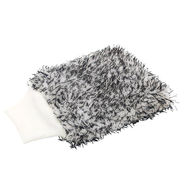 Double-Sided Plush Car Wash Mitt, Ultra-Absorbent Microfiber Coral Plush Fabric Cleaning Glove, Black and White, Blackline Drying Towel, Convenient Design, Heavy-Duty
