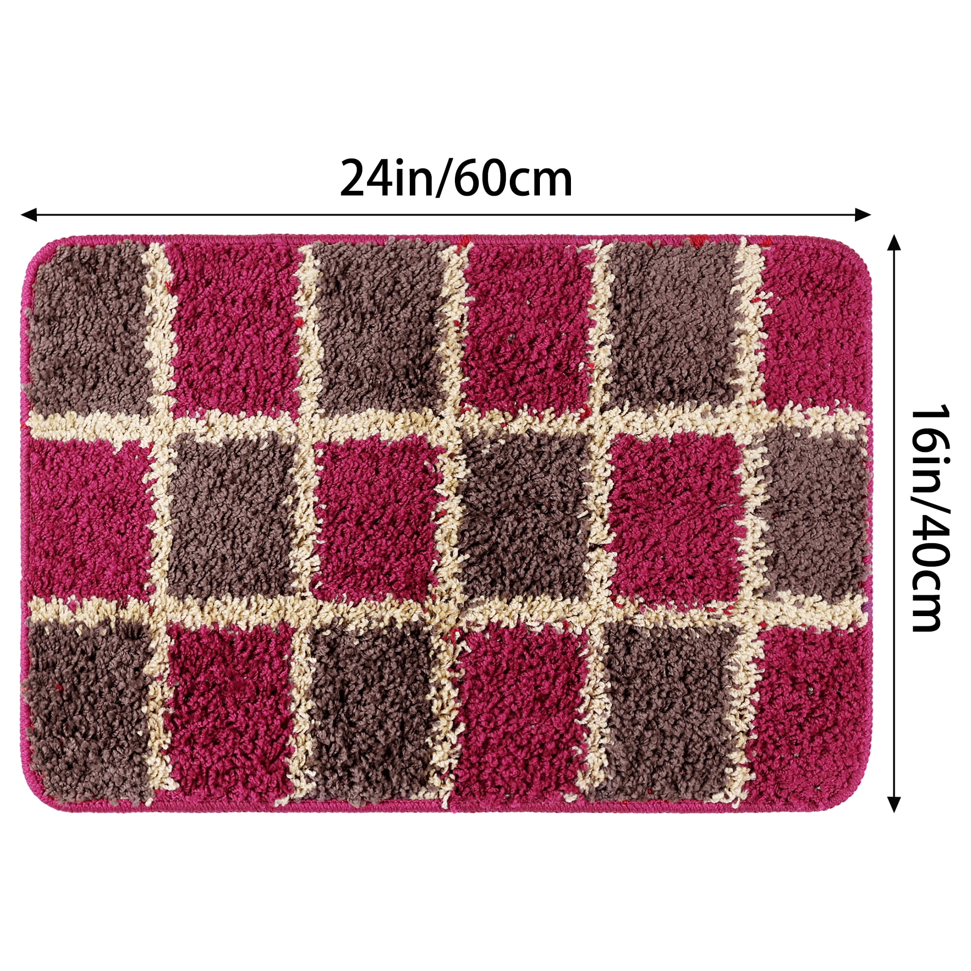 REGALWOVEN Floral Bath Mat Washable Bath Carpet for Bathroom Red Checked 16" x 24"