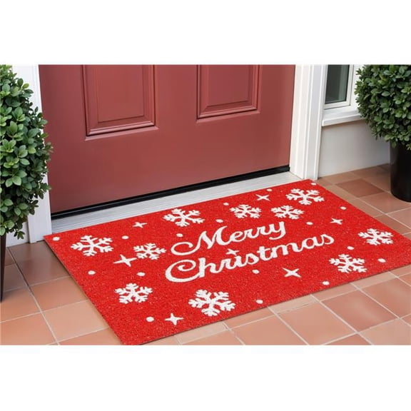 HomeRoots 632288 17 x 29 in. Red & White Coir Merry Christmas Outdoor Door Mat
