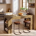 thumbnail image 3 of Finmind 63-inch Kitchen Island with Storage Shelves, Farmhouse Stationary Island Table with Spacious Top, for Kitchen, Living Room, Rustic Brown, 3 of 7