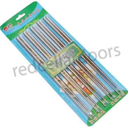 Silver Leaf Chopsticks - Stainless Steel Tapered Chopsticks 8.9 Inch 10 Pair Silver Tone