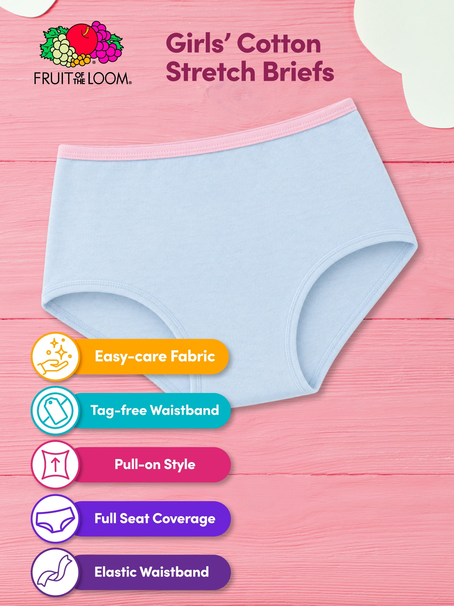 Fruit of the Loom Girl's Cotton Stretch Brief Underwear, 10-Pack, Sizes 4-16